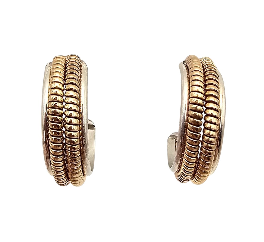 Sterling Silver Two-Tone Coil Hoop Earrings 8 G (1 of 4)