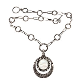 BA Mother Of Pearl Sterling Silver Toggle Necklace 44.6 G