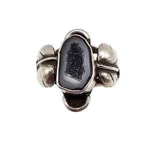 Druzzy Agate Sterling Silver Ring Sz 5.5 6.3 G