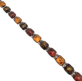 V-8 Amber Sterling Silver Bracelet 12.9 G