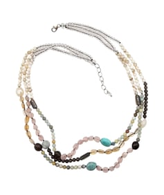 Multi Stone Sterling Silver 3 Strand Necklace 50.6 G