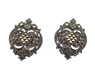 Judith Jack Marcasite Sterling Silver Earrings 11.7 G