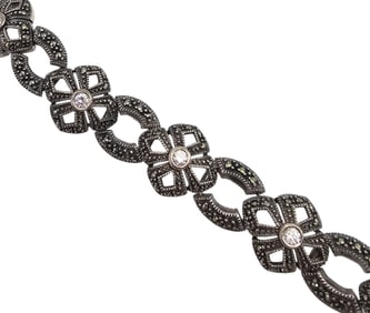 Judith Jack Marcasite Rhinestone Sterling Silver Bracelet 31.6 G