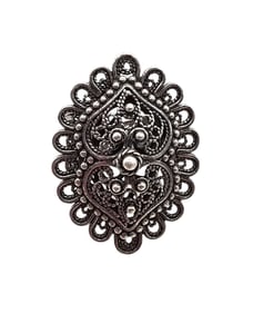 Vintage DGS Turkey Sterling Silver Filigree Heart Ring Sz 6 7 G