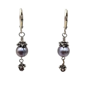 Pearl Sterling Silver Drop Dangle Earrings 3.4 G