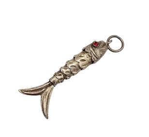 Vintage Rhinestone Sterling Silver Articulated Fish Pendant 2.3 G