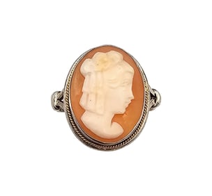 Shell Carved Cameo Sterling Silver Ring Sz 6.25 3 G