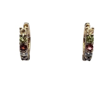 Multi Gemstone Gold Over Sterling Silver Hoop Earrings 3.2 G