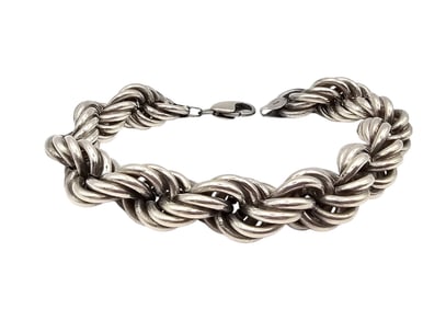Italy Sterling Silver Thick Twisted Rope Chain Bracelet 42.7 G
