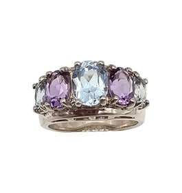 F Sterling Topaz Amethyst Cocktail Ring 6.1 G Size 6.5
