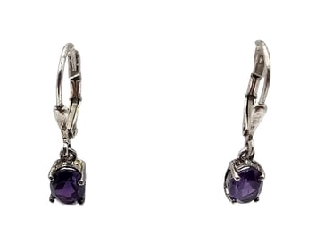 STS Amethyst Sterling Silver Drop Dangle Earrings 1.6 G