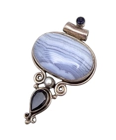 SJ Lace Agate Amethyst Sterling Silver Pendant 24.5 G