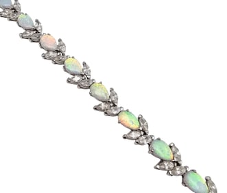 Opal Rhinestone Sterling Silver Tennis Bracelet 20 G