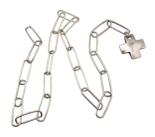 Sterling Silver Cross Long Link Necklace 43 G