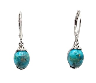 DK Turquoise Sterling Silver Drop Dangle Earrings 3.3 G