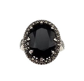 Marcasite Onyx Sterling Silver Ring Sz 8.75 7.2 G
