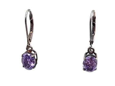 STS Amethyst Sterling Silver Drop Dangle Earrings 2.2 G