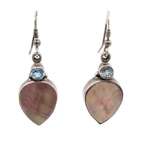 Sj Topaz Abalone Sterling Silver Drop Dangle Earrings 9 G