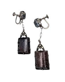 Agate Marcasite Sterling Silver Drop Dangle Earrings 7.9 G