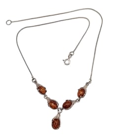 Signed Amber Sterling Silver Necklace 6.1 G