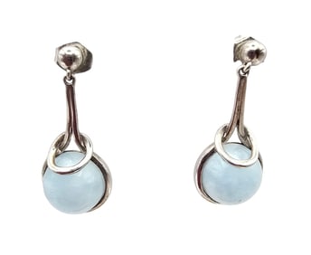 Signed Larimar Sterling Silver Drop Dangle Earrings 4.3 G