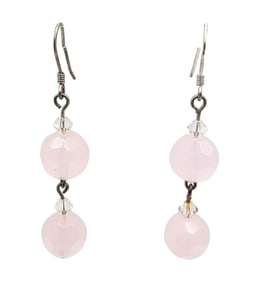Cushion Cut Rose Quartz Sterling Silver Drop Dangle Earrings 5.8 G