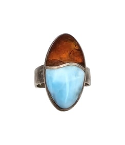 Larimar Amber Sterling Silver Ring Sz 6.75 5.9 G
