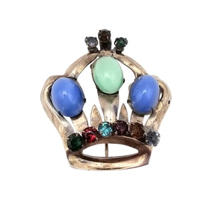 Sterling By Glamour Rhinestone Sterling Silver Crown Brooch 13.9 G