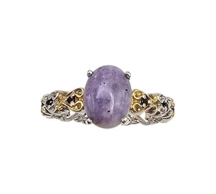 STS Purple Jade Sterling Silver Ring Sz 7.75 2.7 G