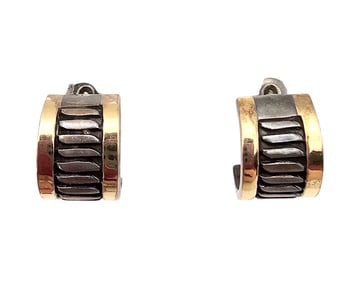 14K Gold Sterling Silver Hoop Earrings 8.2 G