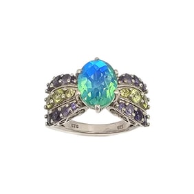 STS Tourmaline Sterling Silver Cocktail Ring Sz 6.75 3.5 G