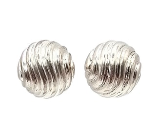 A Italy Sterling Silver Hollow Form Ribbed Earrings 8.8 G
