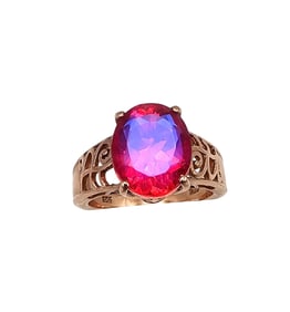 STS Pink Tourmaline Gold Over Sterling Silver Cocktail Ring Sz 6.5 5.6 G