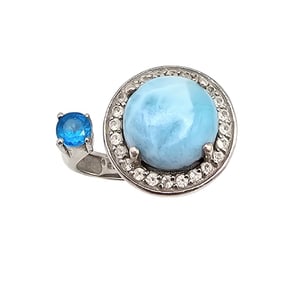 STS Larimar Rhinestone Sterling Silver Cocktail Ring Sz 9.5 6.9 G