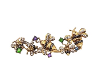 STS Multi Gemstone Gold Over Sterling Silver Bee Ring Sz 5.25 7.7 G