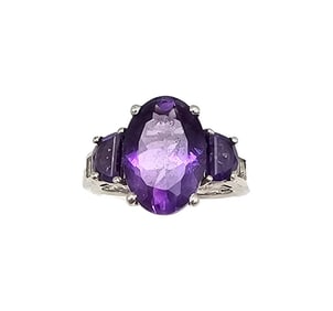 STS Amethyst Sterling Silver Cocktail Ring Sz 6.75 5.5 G