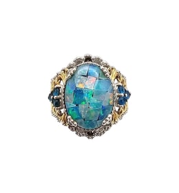STS Opal Sterling Silver Cocktail Ring Sz 6.75 7.7 G