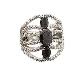 STS Sapphire Sterling Silver Cocktail Ring Sz 6.75 8.2 G
