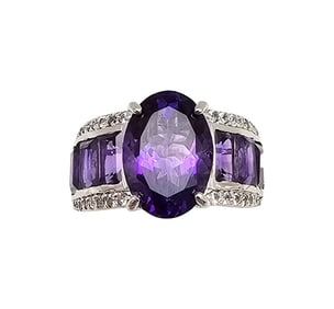 STS Amethyst Sterling Silver Cocktail Ring Sz 7 7.6 G