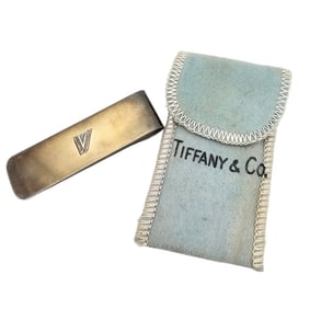 Tiffany & Co Sterling Silver Makers Sterling Monogram Money Clip 'V' 17.8 G With Bag