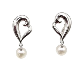 Mikimoto Pearl Sterling Silver Earrings 3.8 G