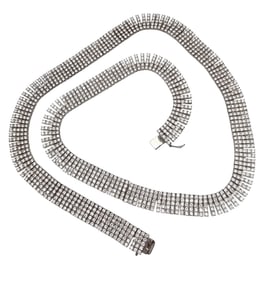 Vintage Rhinestone Sterling Silver Long Multi Row Necklace 211.4 G