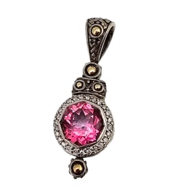 John Hardy Ruby Diamond 18K Gold Sterling Silver Pendant 6.9 G