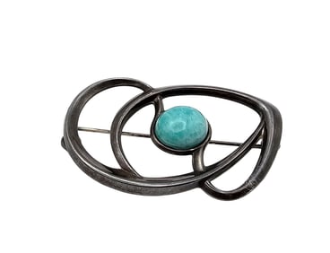 David Andersen Blue Green Stone Sterling Silver Brooch 12.3 G