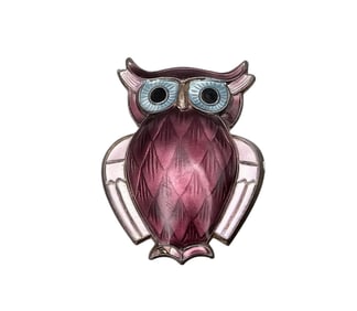 David Andersen Norway Purple Enamel Sterling Silver Owl Brooch 9.3 G
