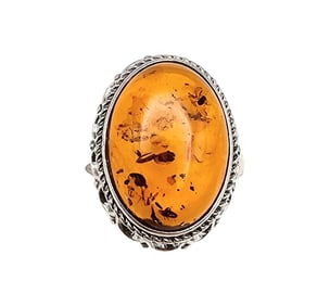 New Amber Sterling Silver Ring Sz 7.5 5 G