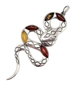 New Amber Sterling Silver Snake Pendant 8.6 G
