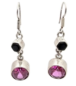Charles Albert NWT Onyx Synthetic Ruby Sterling Silver Drop Dangle Earrings 14.3 G