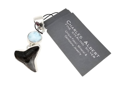 Charles Albert NWT Shark Tooth Larimar Sterling Silver Pendant 7.5 G