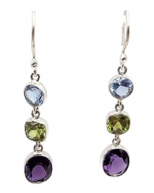 Charles Albert NWT Topaz Peridot Amethyst Sterling Silver Drop Dangle Earrings 6.4 G